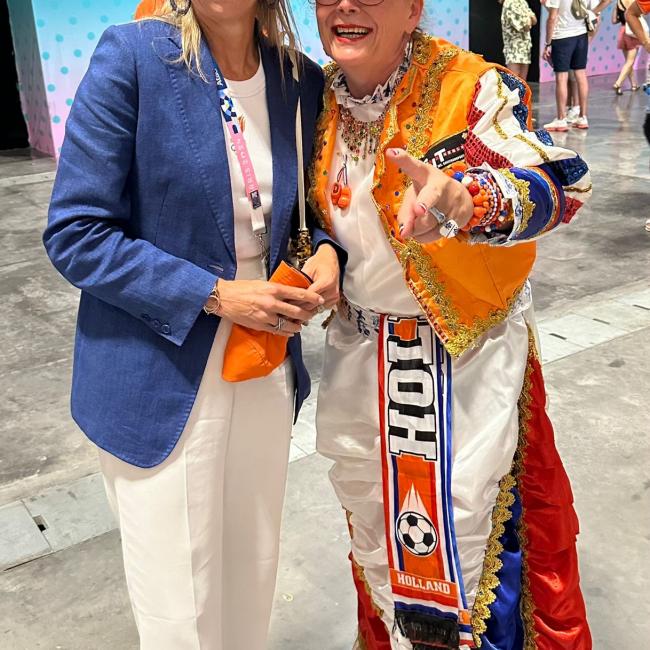 Miek van Rens met koningin Máxima op de Olympische Spelen